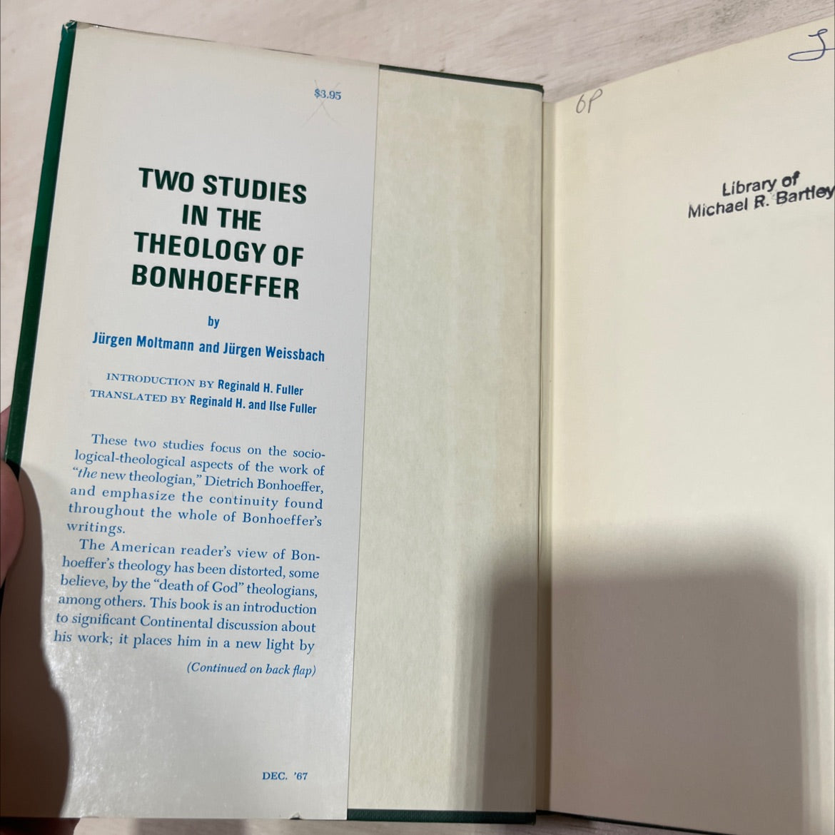 two studies in the theology of bonhoeffer book, by jürgen moltmann and jürgen weissbach, 1967 Hardcover image 4