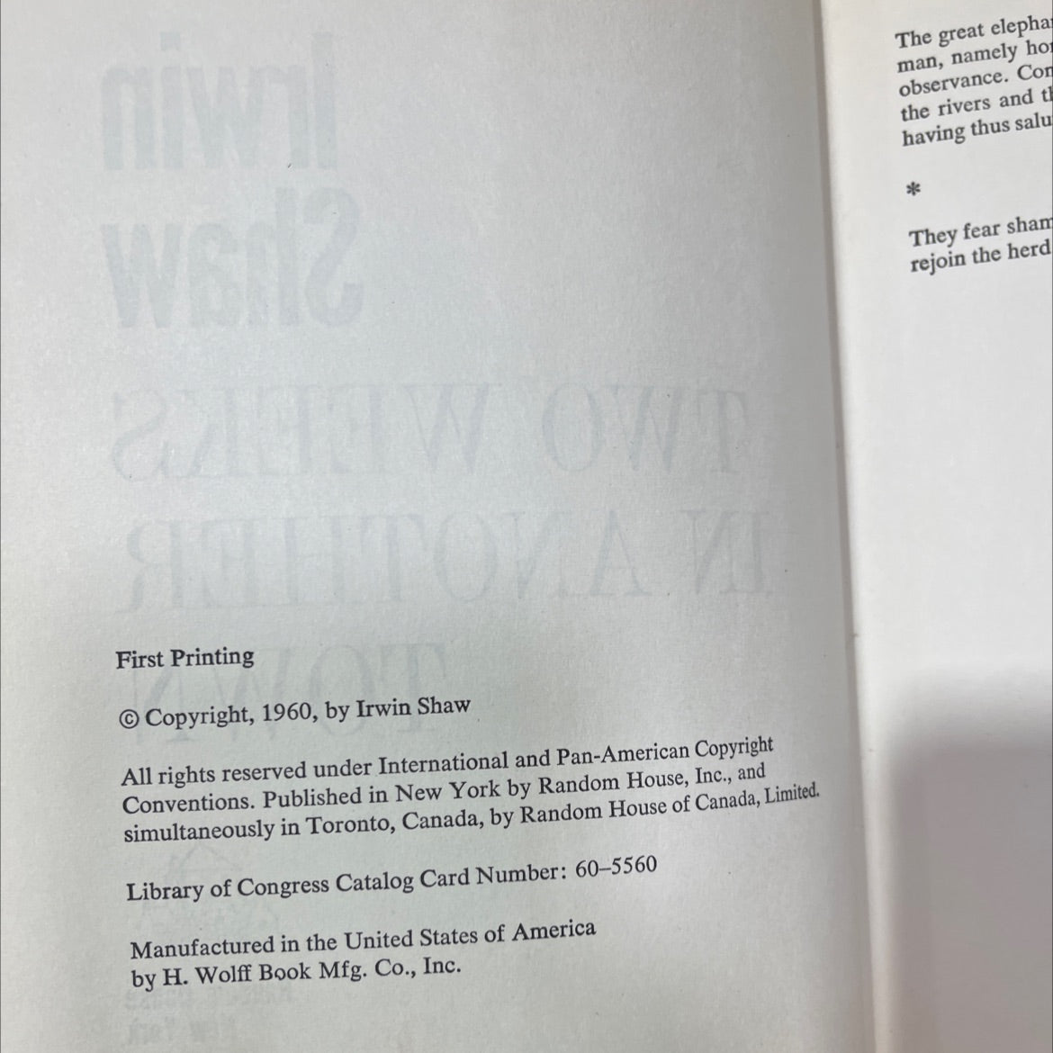 two weeks in another town book, by Irwin Shaw, 1960 Hardcover image 3