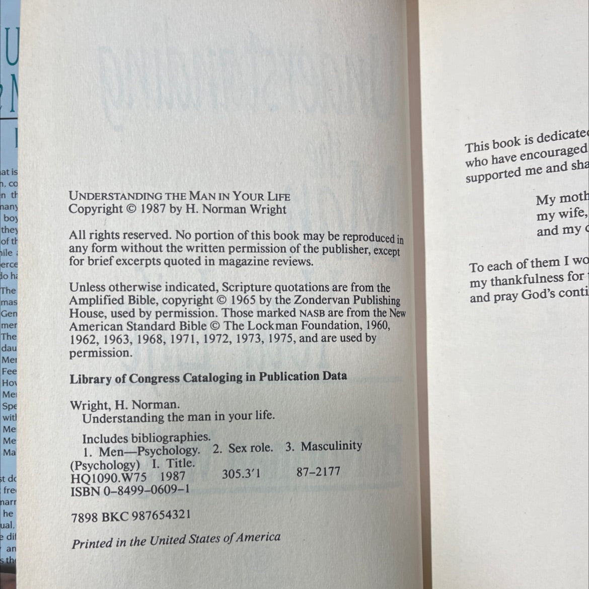 understanding the man in your life book, by H. Norman Wright, 1987 Hardcover, Vintage image 3