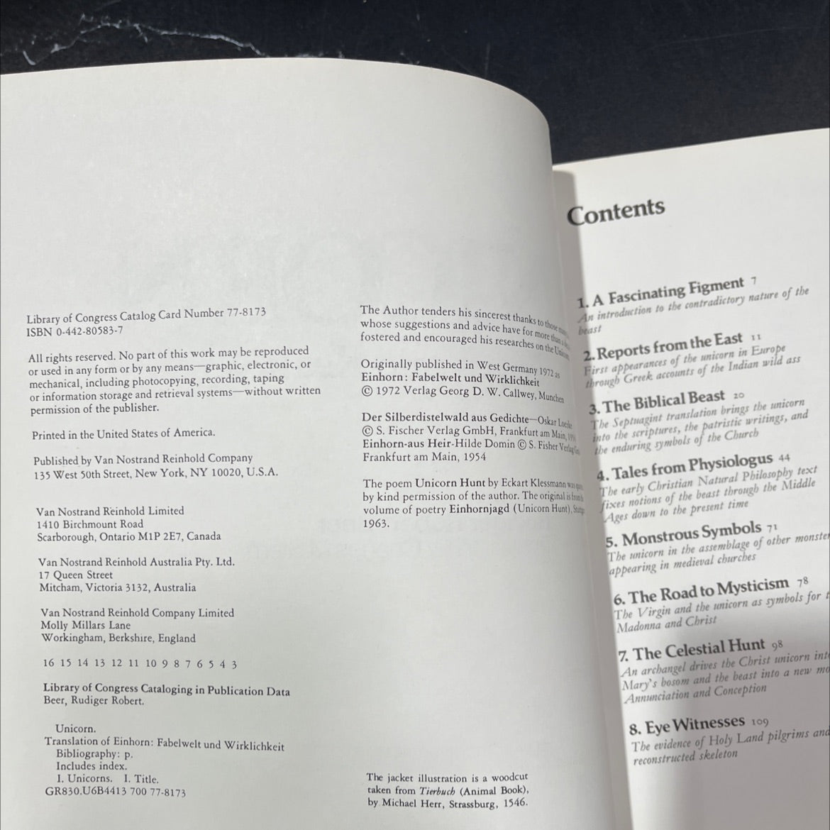 unicorn myth and reality book, by rudiger robert beer, 1977 Hardcover image 3