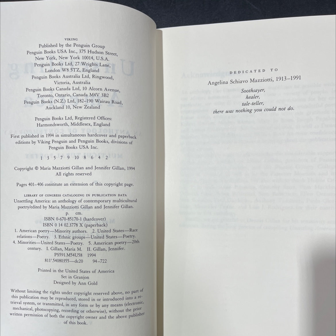unsettling america an anthology of contemporary multicultural poetry book, by Maria Mazziotti Gillan and Jennifer image 3