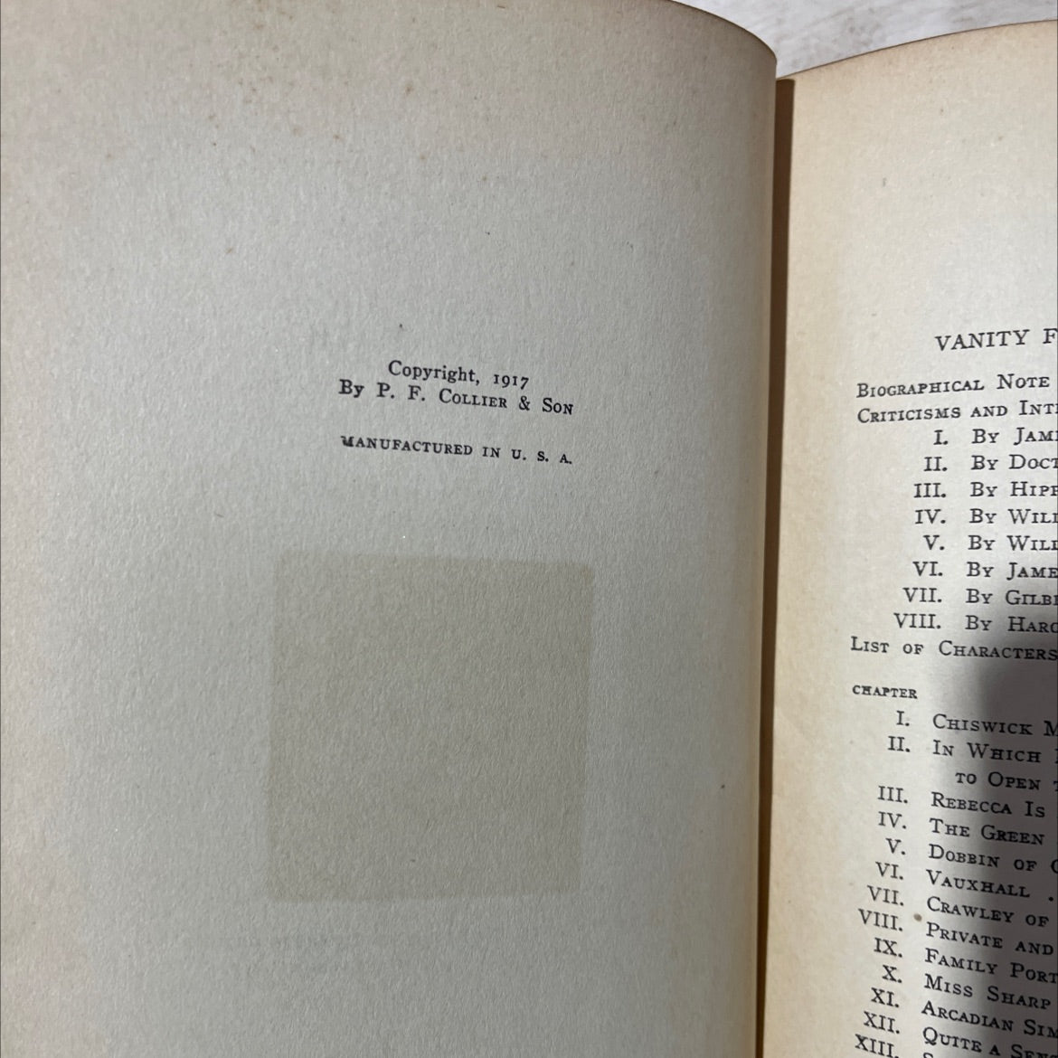 vanity fair volume i book, by william makepeace thackeray, 1917 Hardcover, Antique image 3