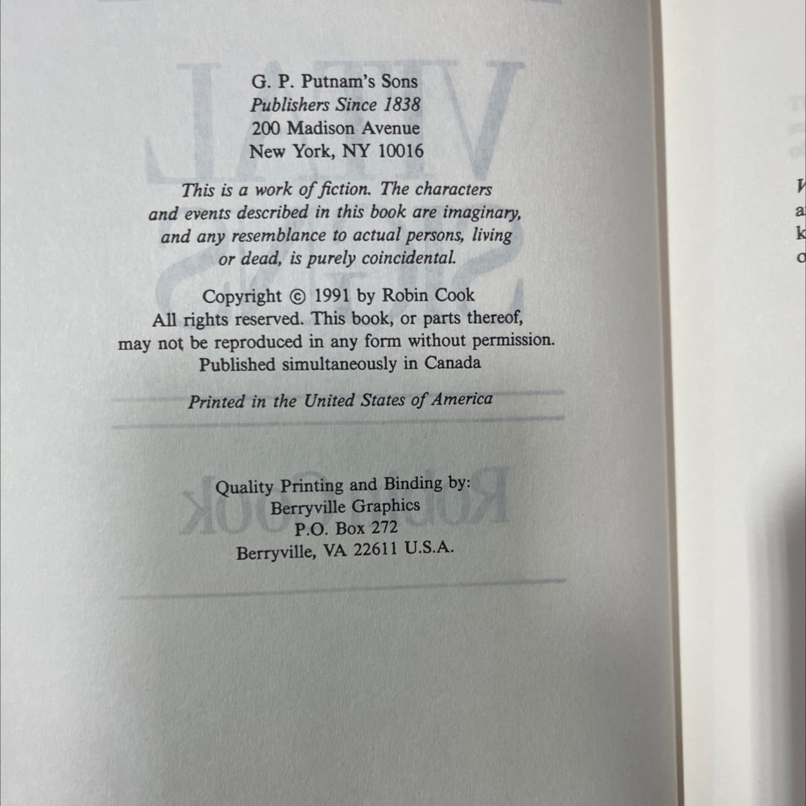 vital signs book, by Robin Cook, 1991 Hardcover image 3