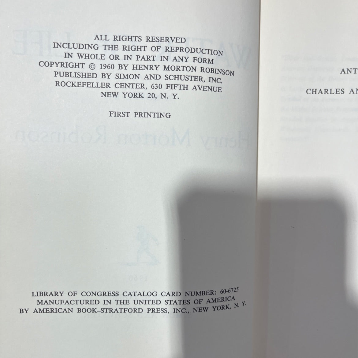 water of life book, by Henry Morton Robinson, 1960 Hardcover, Vintage image 3