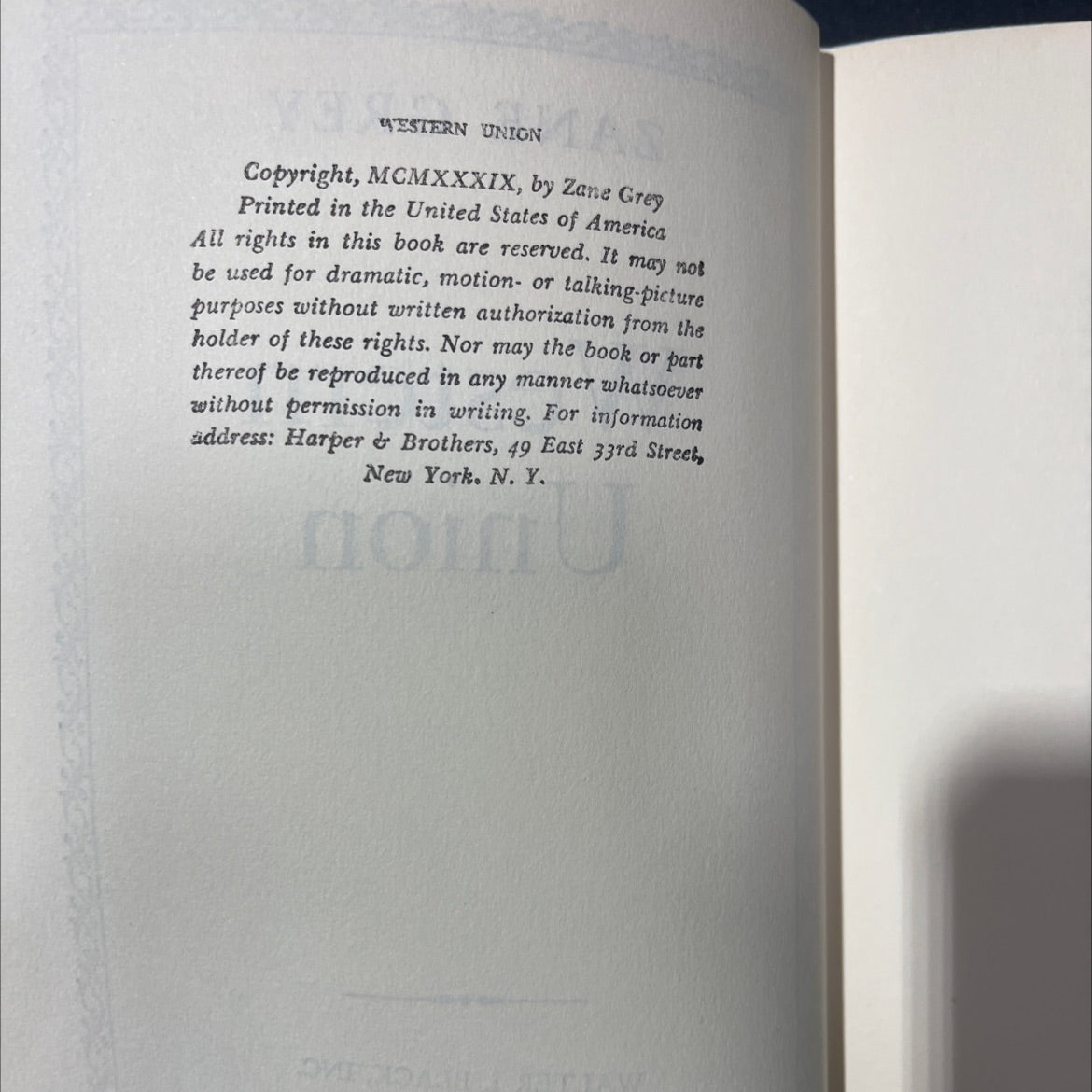 western union book, by zane grey, 1939 Hardcover image 3