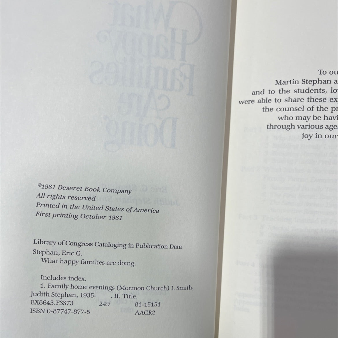 what happy families are doing book, by eric g. stephan, judith stephan smith, 1981 Hardcover image 3