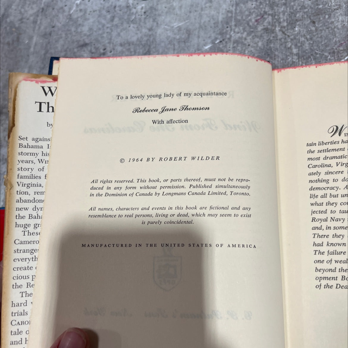 wind from the carolinas book, by robert wilder, 1964 Hardcover image 3
