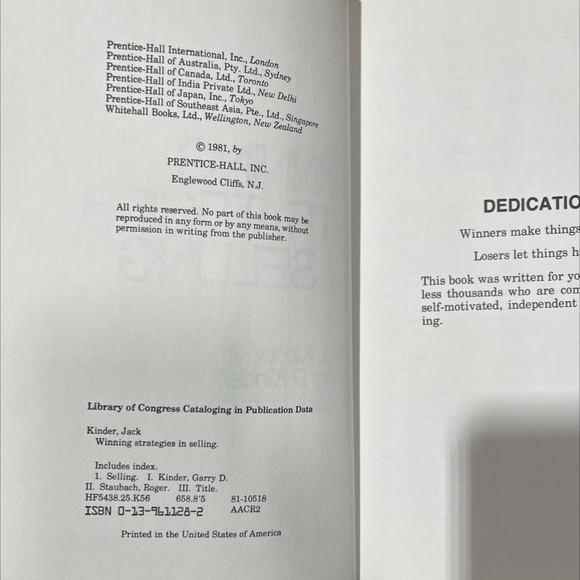 winning strategies in selling book, by Jack Kinder, Jr., Garry D. Kinder, Roger Staubach, 1981 Hardcover image 3