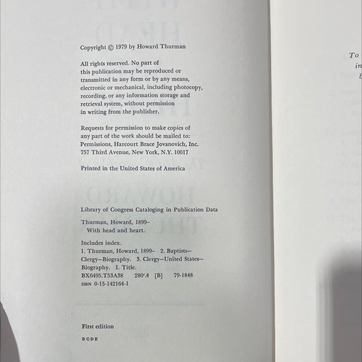 with head and heart book, by howard thurman, 1979 Hardcover image 3