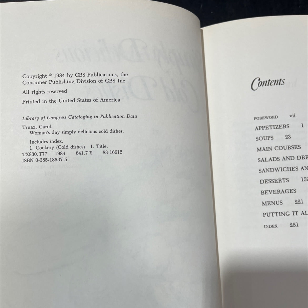 woman's day simply delicious cold dishes book, by Carol Truax, 1984 Hardcover image 3