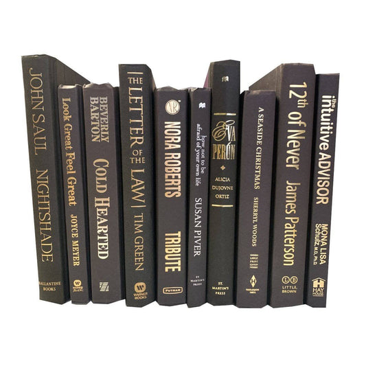 TheBookBundler Books by Color 1 Foot Modern Charcoal Books | Books by the Foot | Authentic Decorative Books | Home Decor and Staging