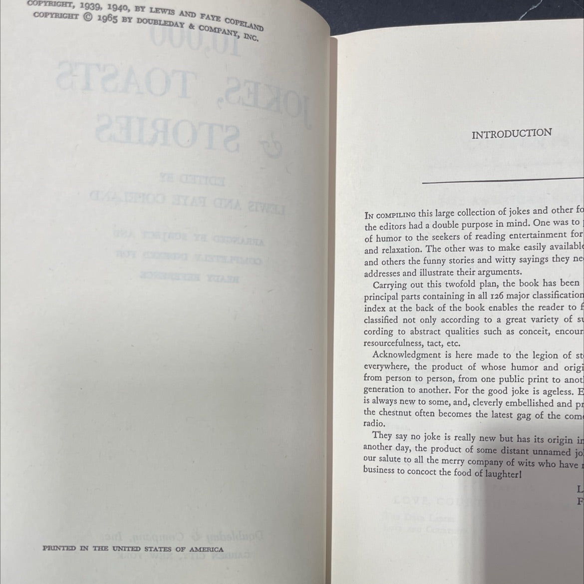 10,000 jokes, toasts & stories book, by Lewis and Faye Copeland, 1965 Hardcover image 3