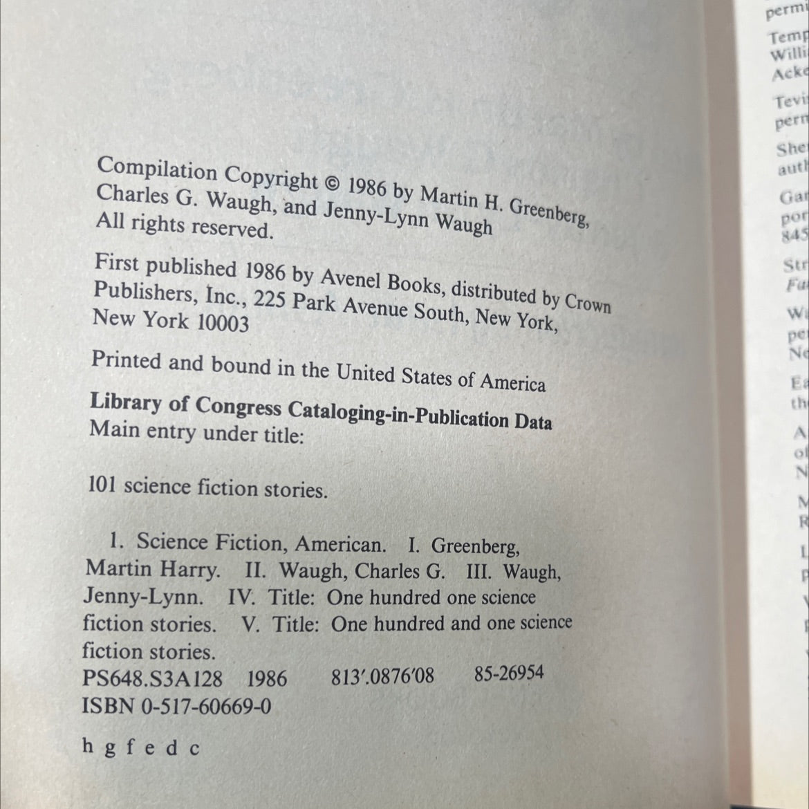 101 science fiction stories book, by Martin H. Greenberg, Charles G. Waugh, Jenny-Lynn Waugh, 1986 Hardcover image 3