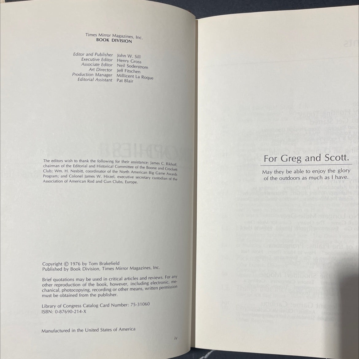 2311 hunting big-game trophies a north american guide book, by Tom Brake, 1976 Hardcover image 3