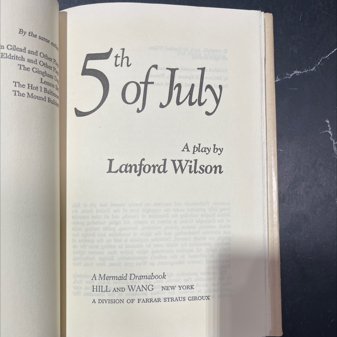 5th of July book, by Lanford Wilson, 1978 Hardcover image 2