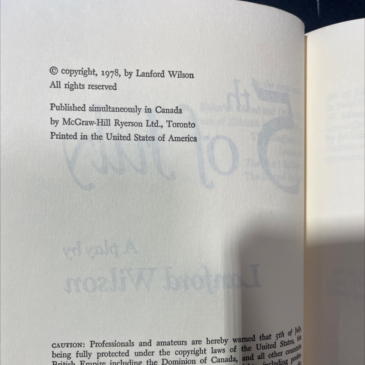 5th of July book, by Lanford Wilson, 1978 Hardcover image 3
