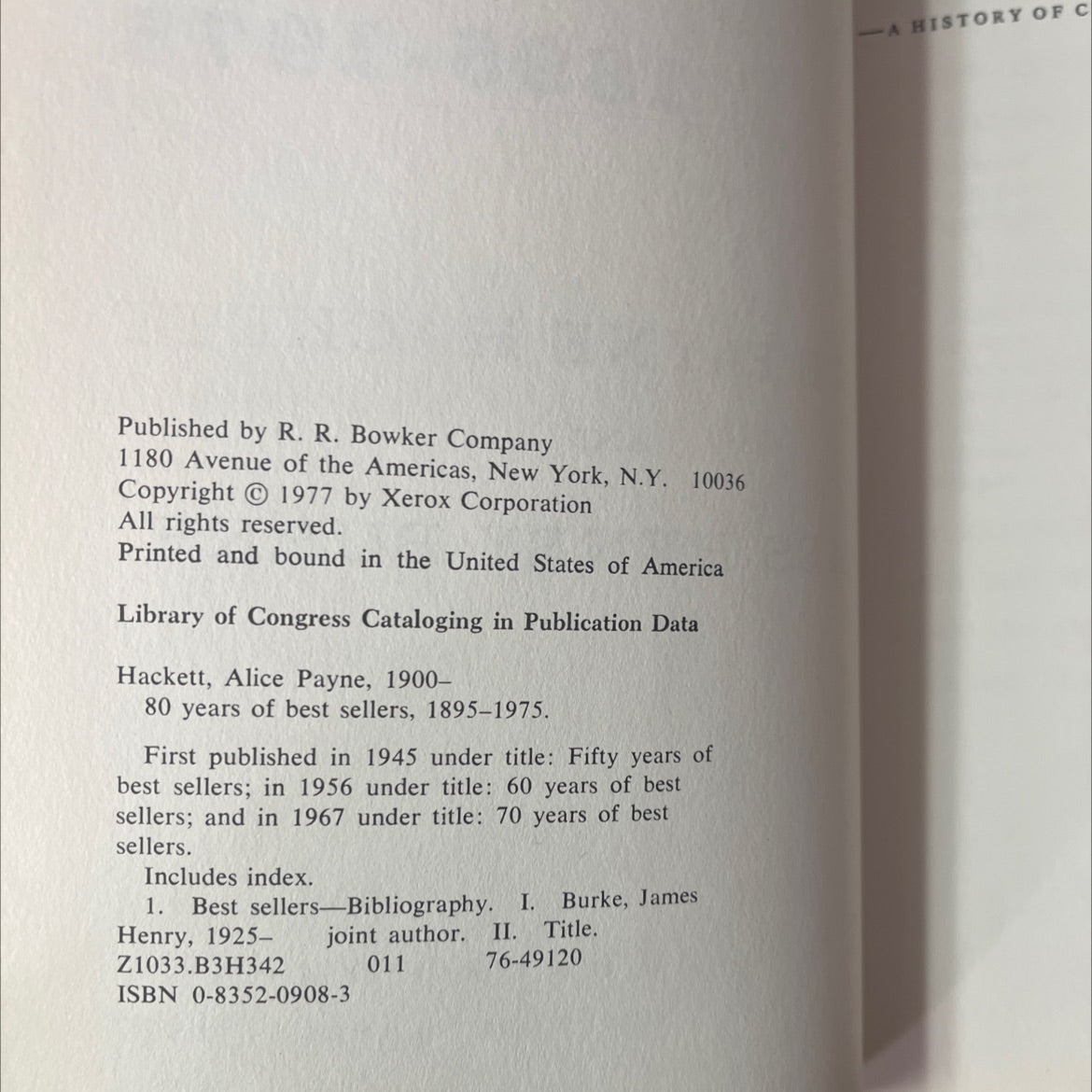 80 years of best sellers 1895-1975 book, by Alice Payne Hackett, James Henry Burke, 1977 Hardcover, Vintage image 3
