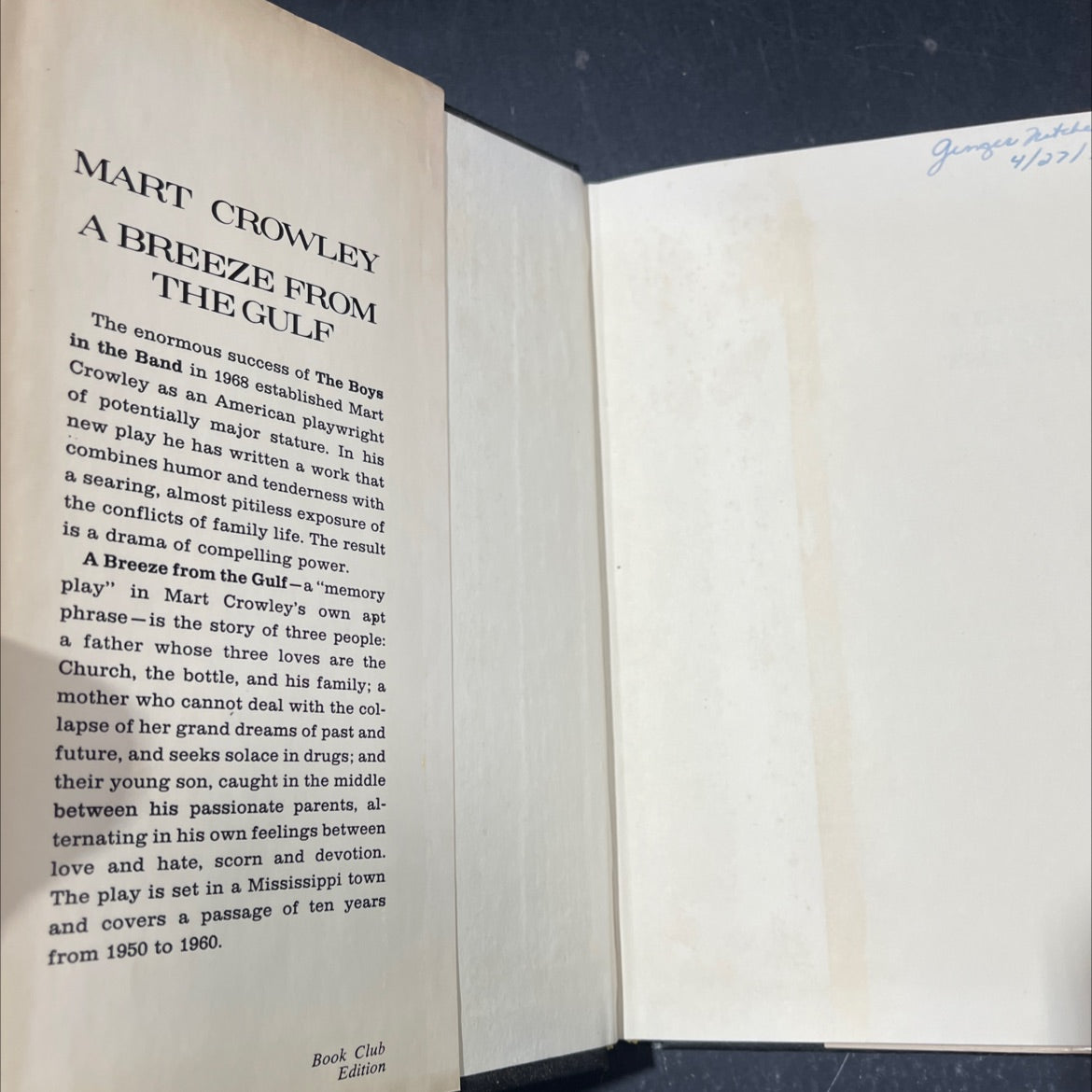 a breeze from the gulf book, by Mart Crowley, 1974 Hardcover image 4