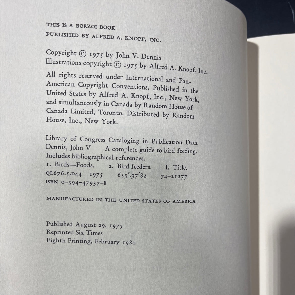 a complete guide to bird feeding book, by John U. Dennis, 1980 Hardcover image 3