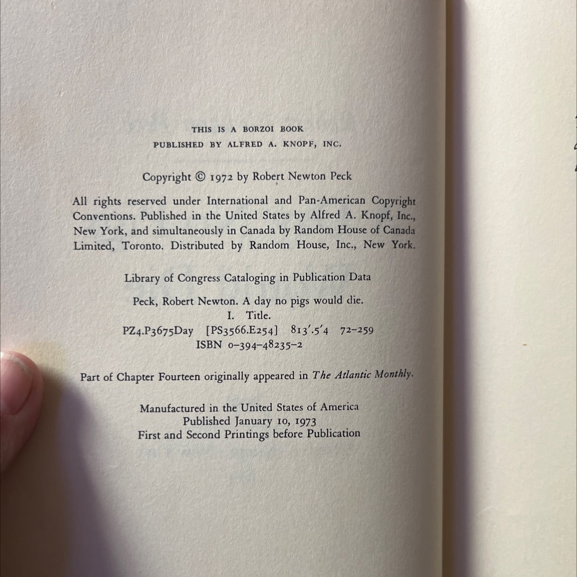 a day no pigs would die book, by Robert Newton Peck, 1973 Hardcover image 3