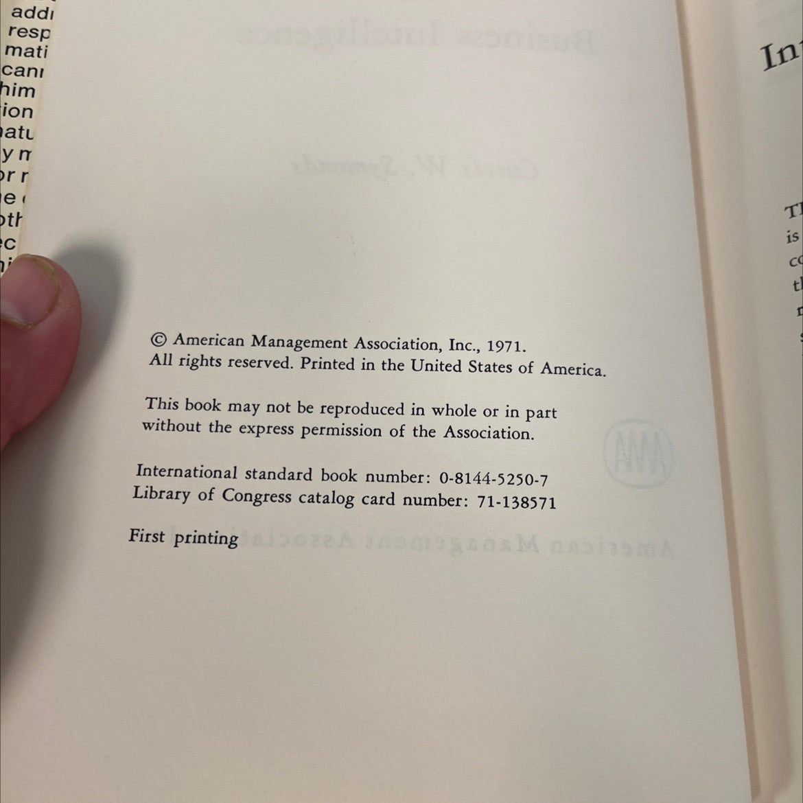 a design for business intelligence book, by curtis w. symonds, 1971 Hardcover, First Edition, Vintage image 3