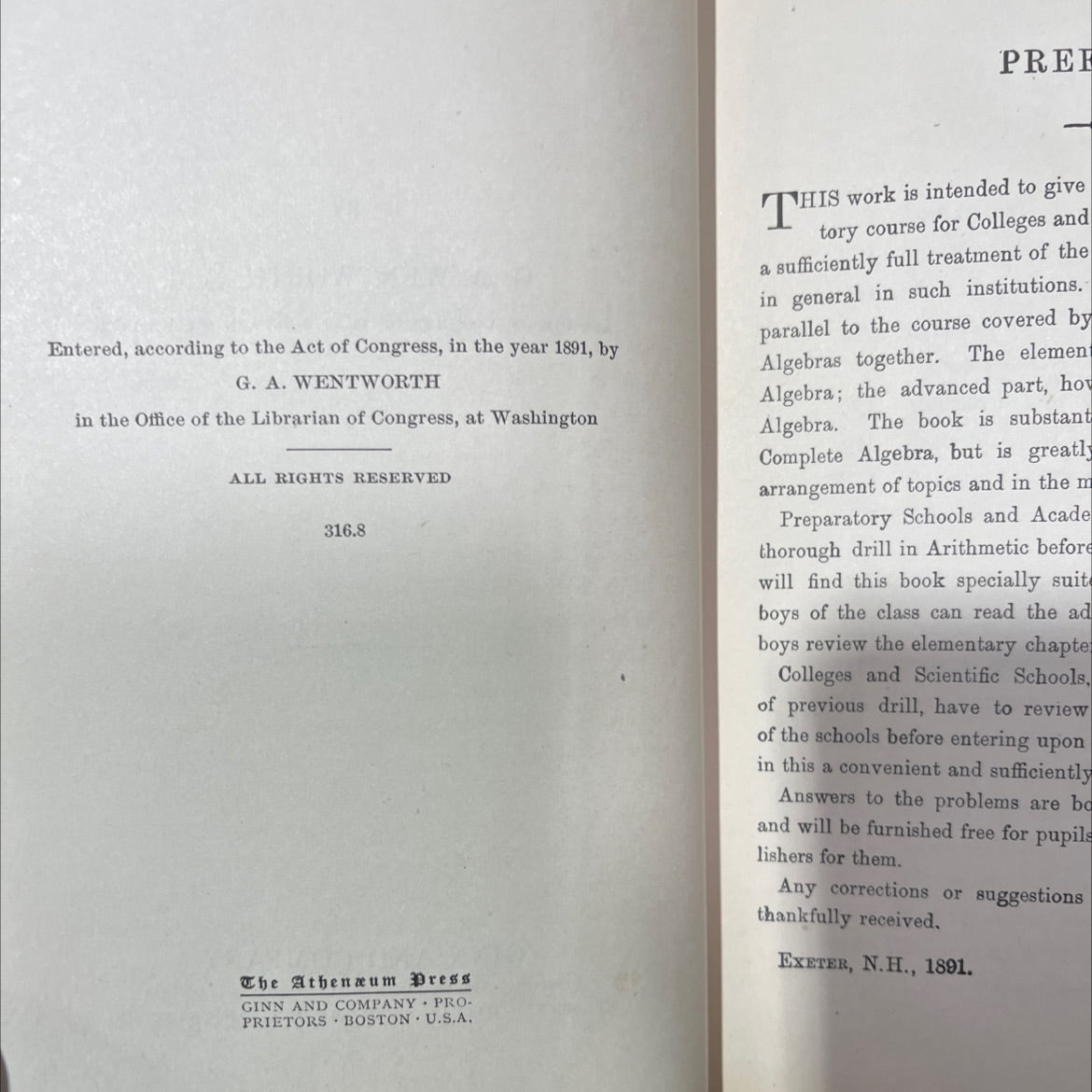 a higher algebra book, by g. a. wentworth, 1891 Hardcover image 3