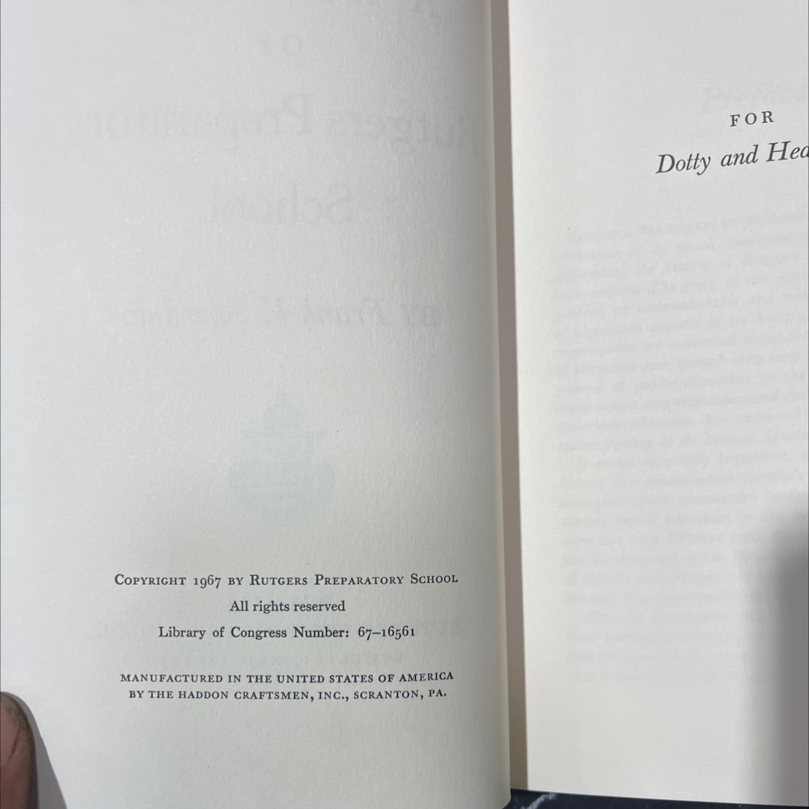 a history of rutgers preparatory school book, by frank v. sperduto, 1967 Hardcover image 3