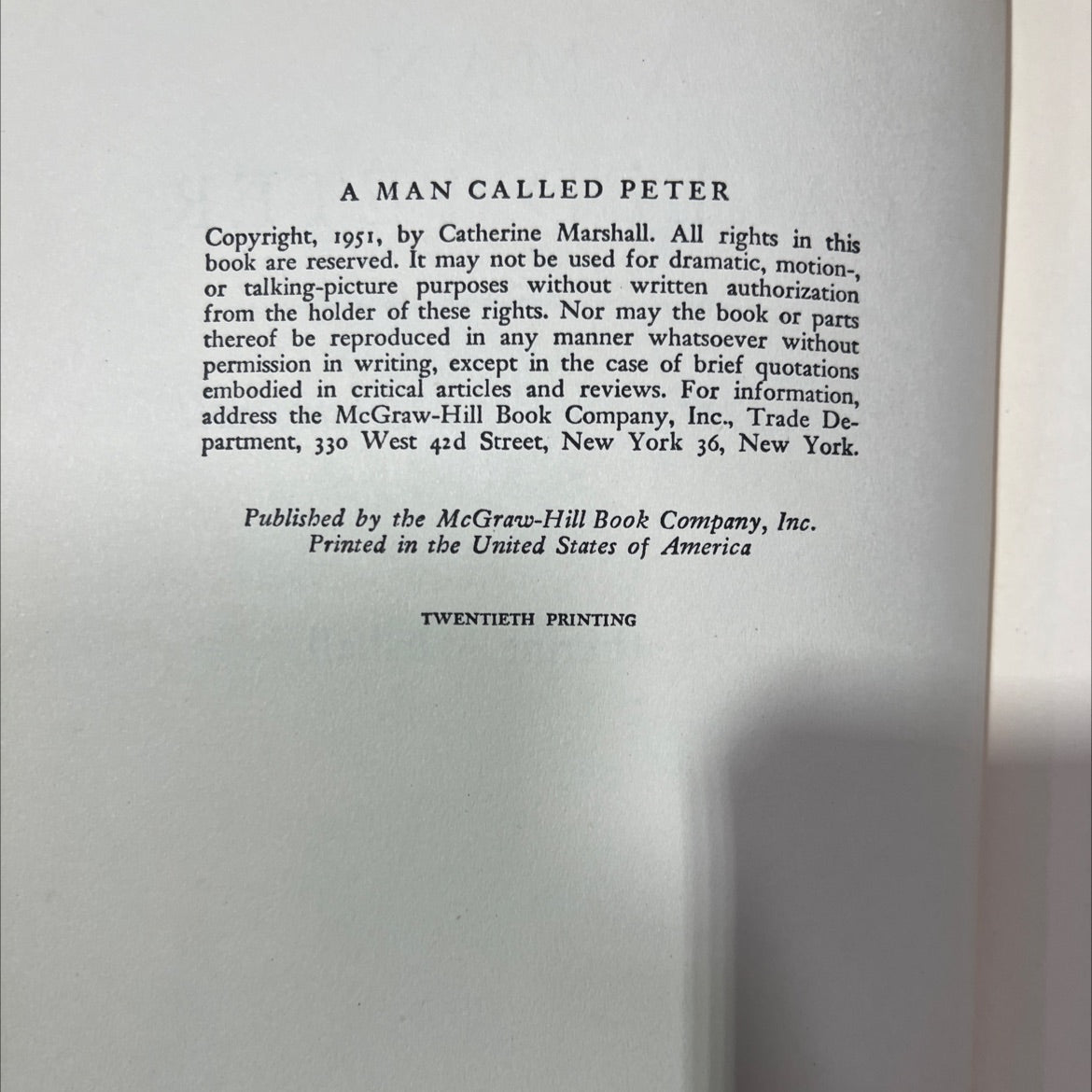 a man called peter book, by catherine marshall, 1951 Hardcover image 3