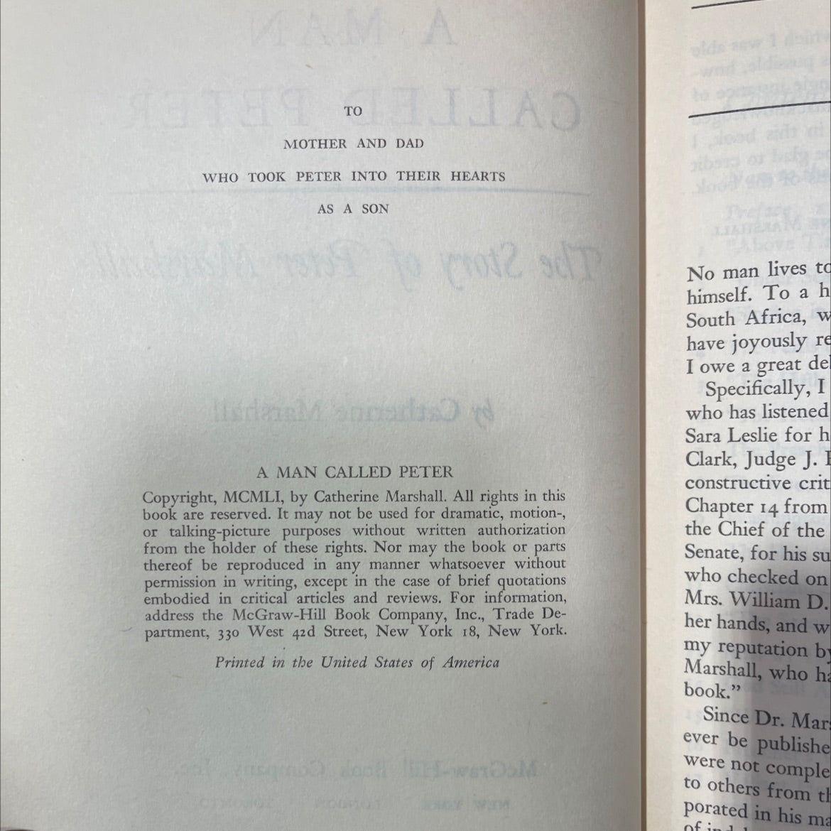 a man called peter book, by catherine marshall, 1951 Hardcover image 3