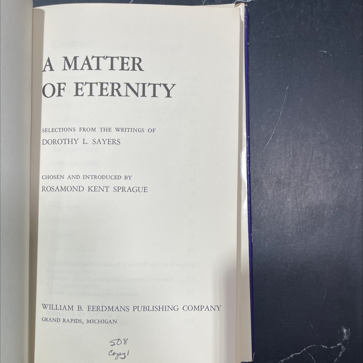 a matter of eternity book, by dorothy l. sayers, 1973 Hardcover image 2