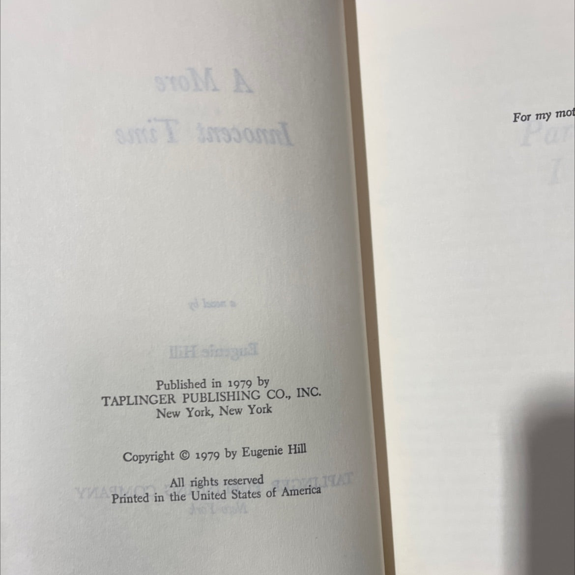 a more innocent time book, by Eugenie Hill, 1979 Hardcover image 3