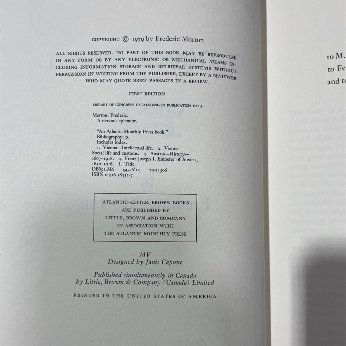 a nervous splendor vienna 1888/1889 book, by frederic morton, 1979 Hardcover image 3