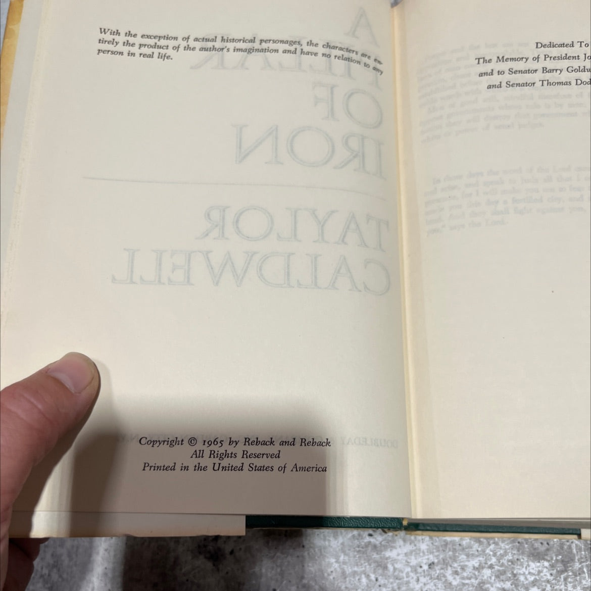 a pillar of iron book, by taylor caldwell, 1965 Hardcover image 3