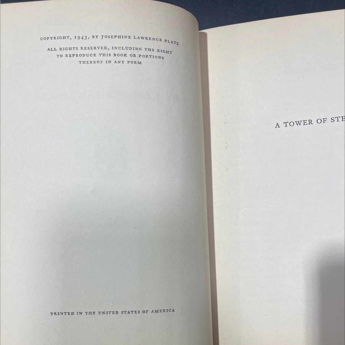 a tower of steel book, by josephine lawrence, 1944 Hardcover image 3