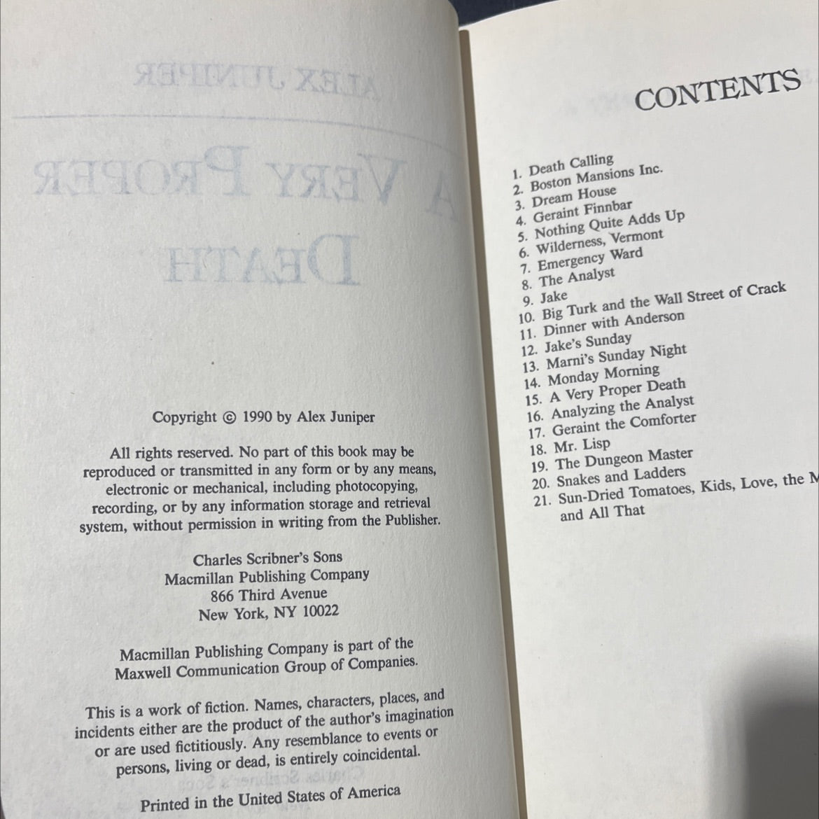 a very proper death book, by alex juniper, 1990 Hardcover image 3