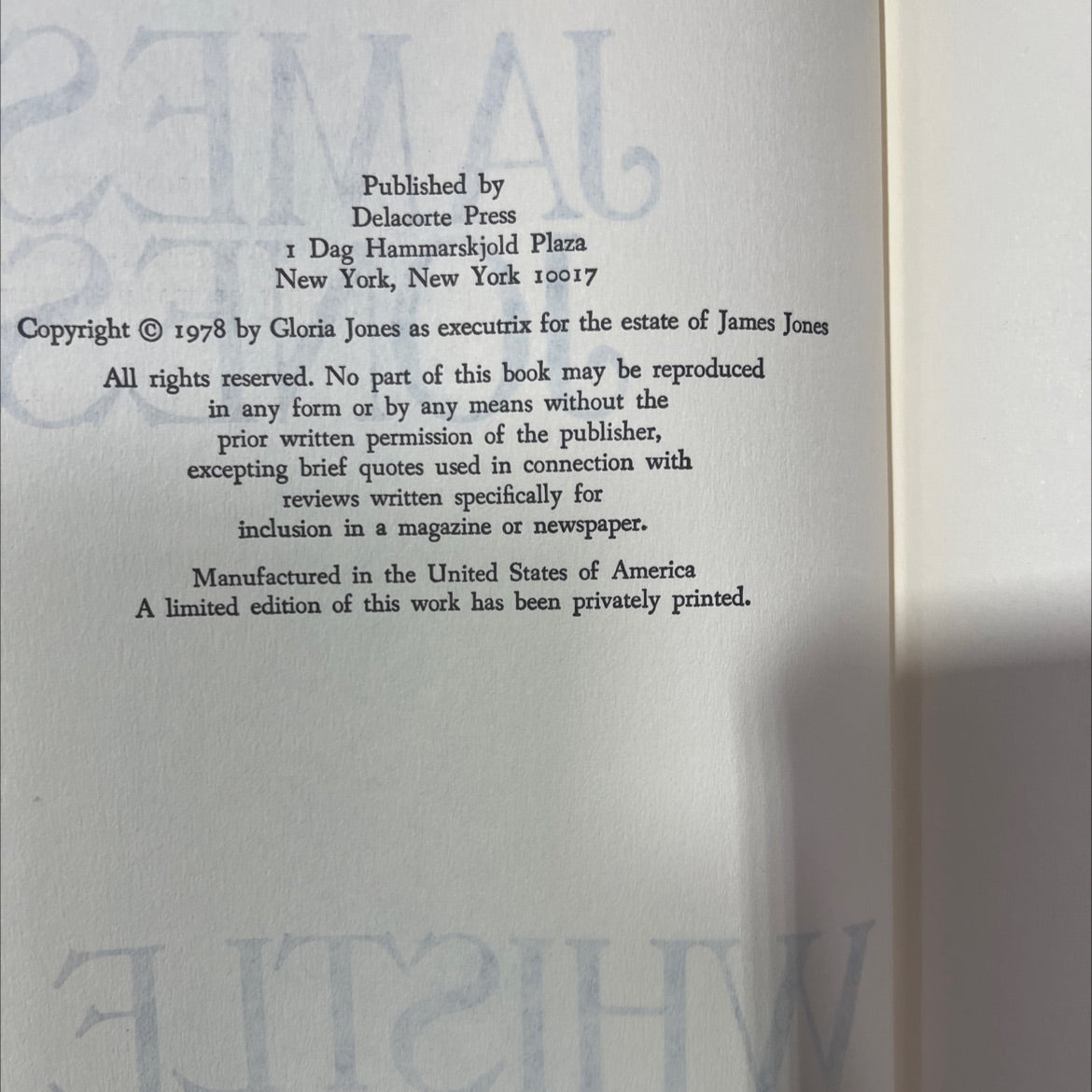 a whistle book, by james jones, 1978 Hardcover image 3