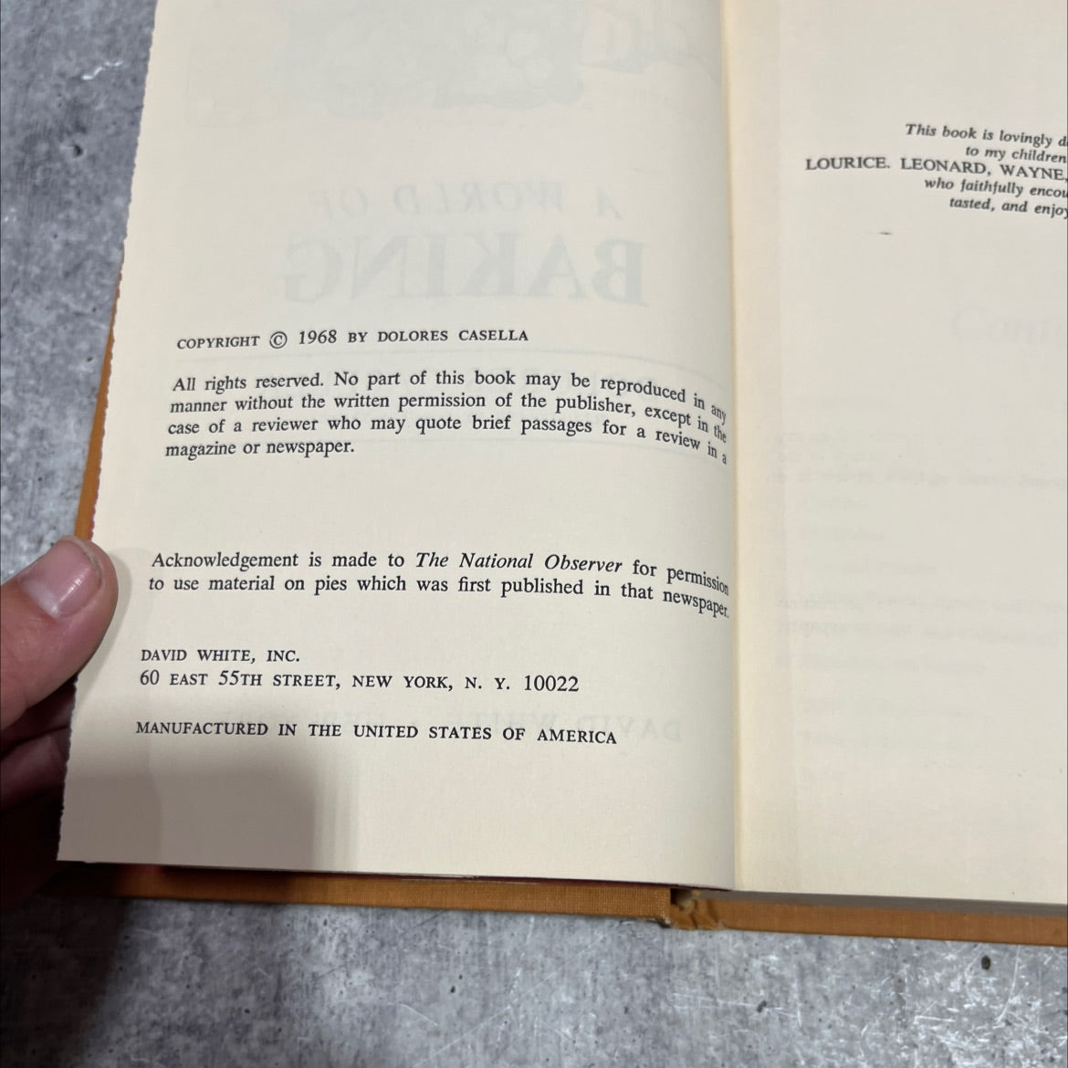a world of baking book, by dolores casella, 1968 Hardcover image 3