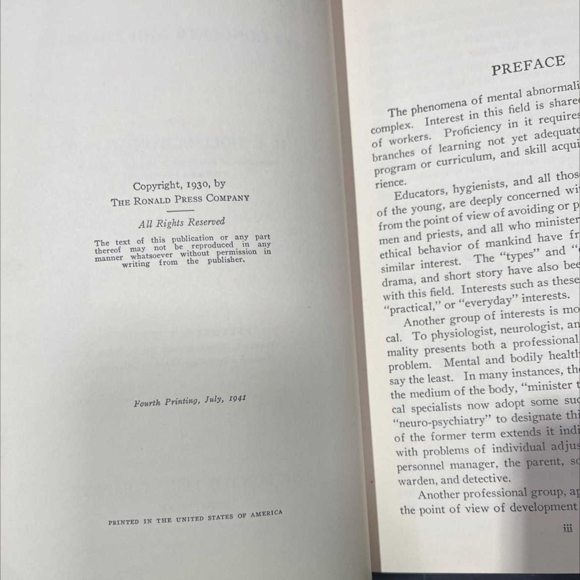 abnormal psychology its concepts and theories book, by h. l. hollingworth, 1941 Hardcover image 3