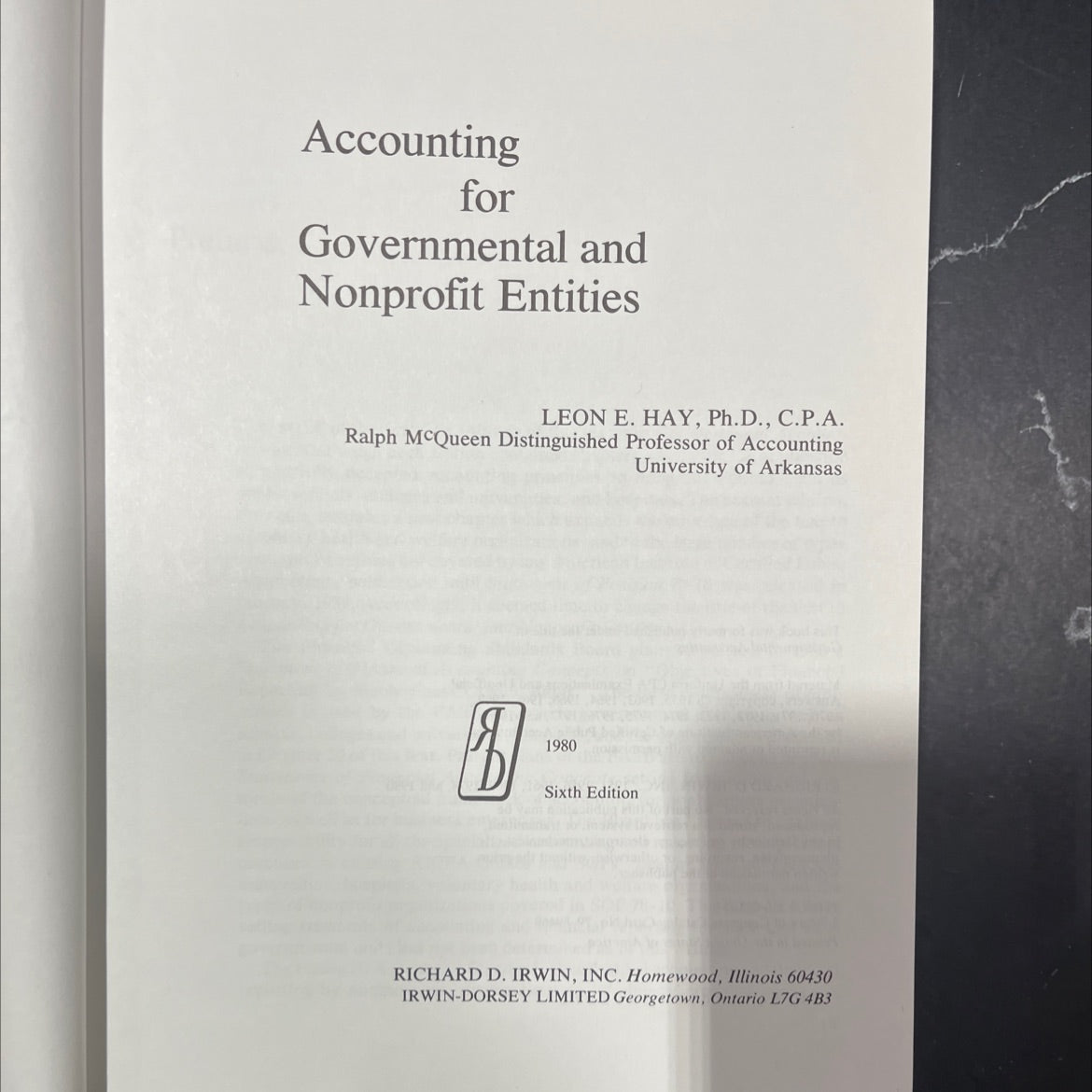 accounting for governmental and nonprofit entities book, by leon e. hay, 1980 Hardcover image 2