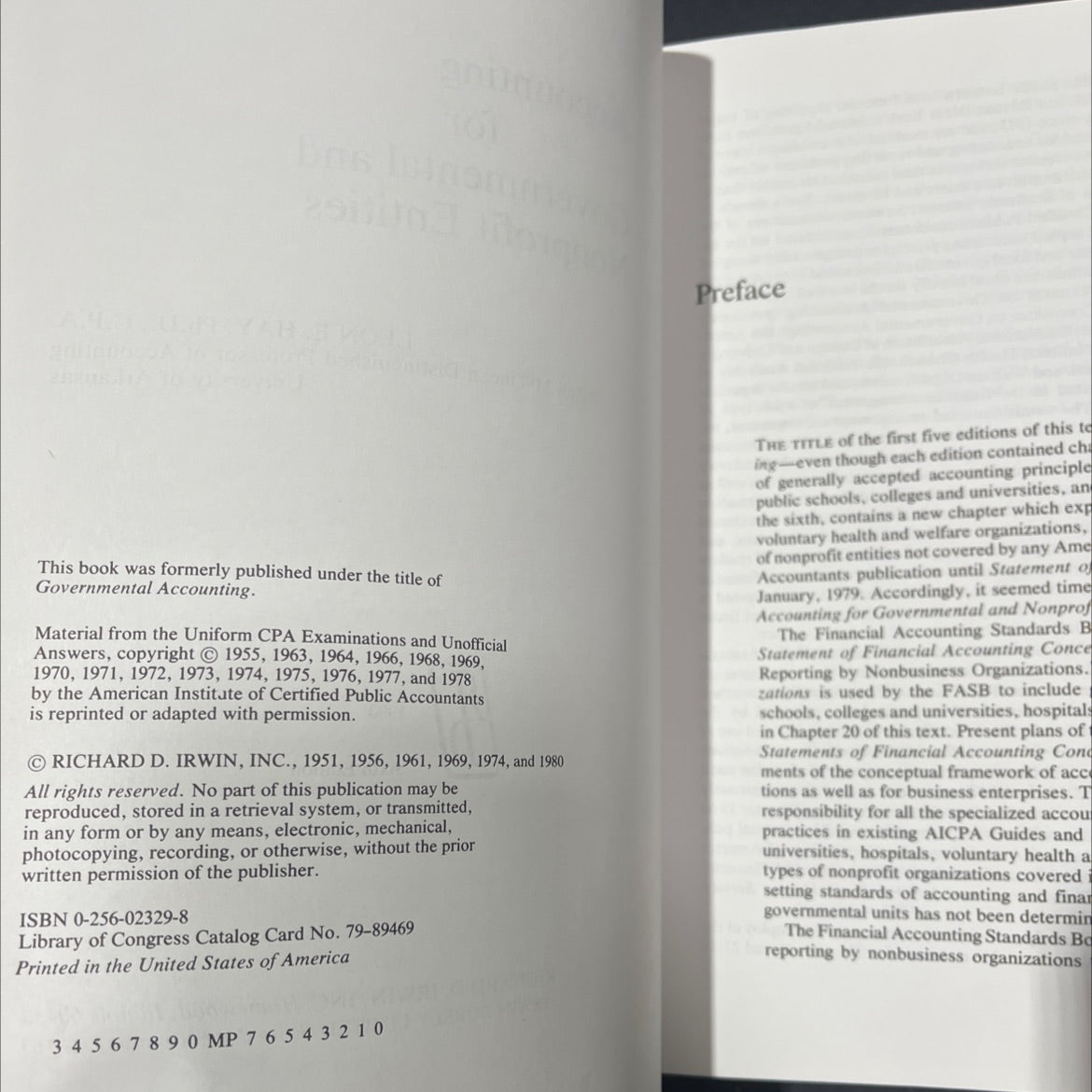 accounting for governmental and nonprofit entities book, by leon e. hay, 1980 Hardcover image 3