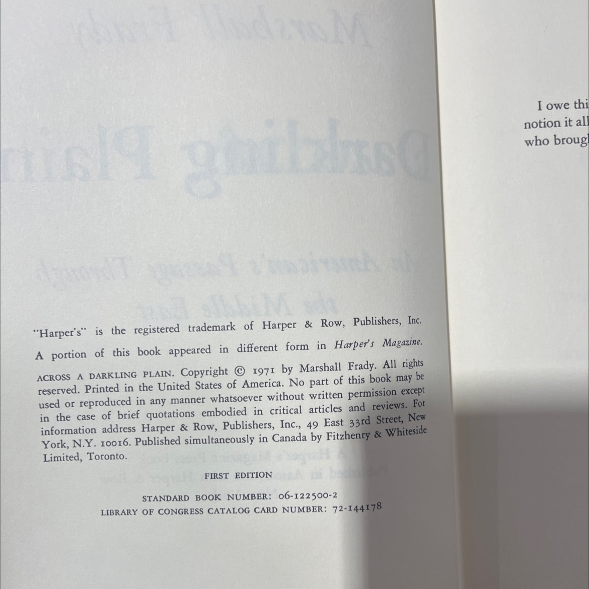 across a darkling plain book, by Marshall Frady, 1971 Hardcover image 3
