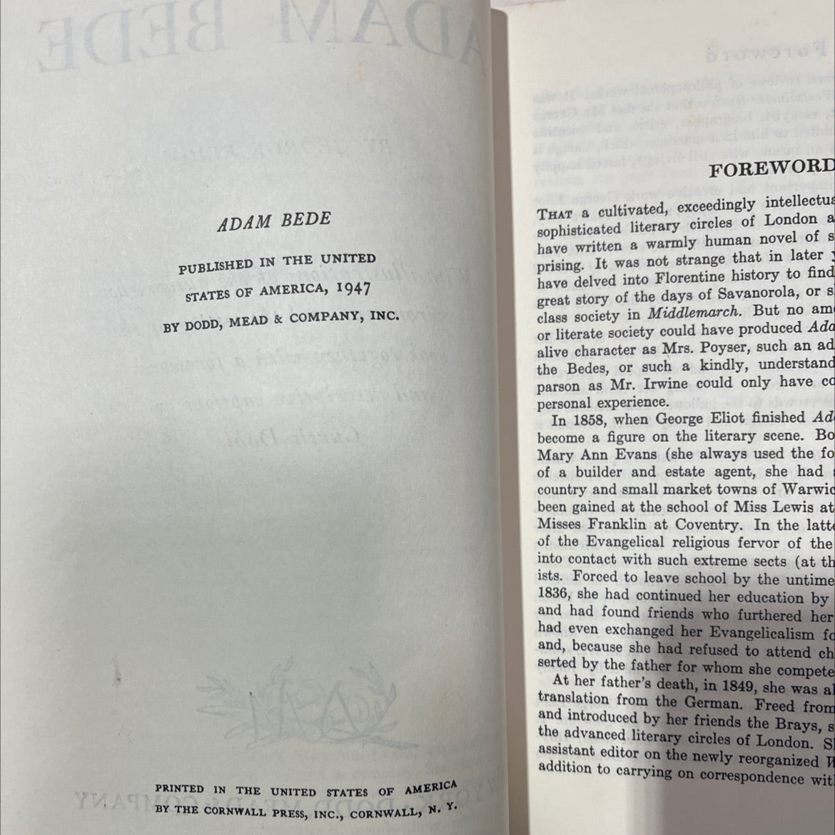 adam bede book, by george eliot, 1947 Hardcover, Vintage image 3