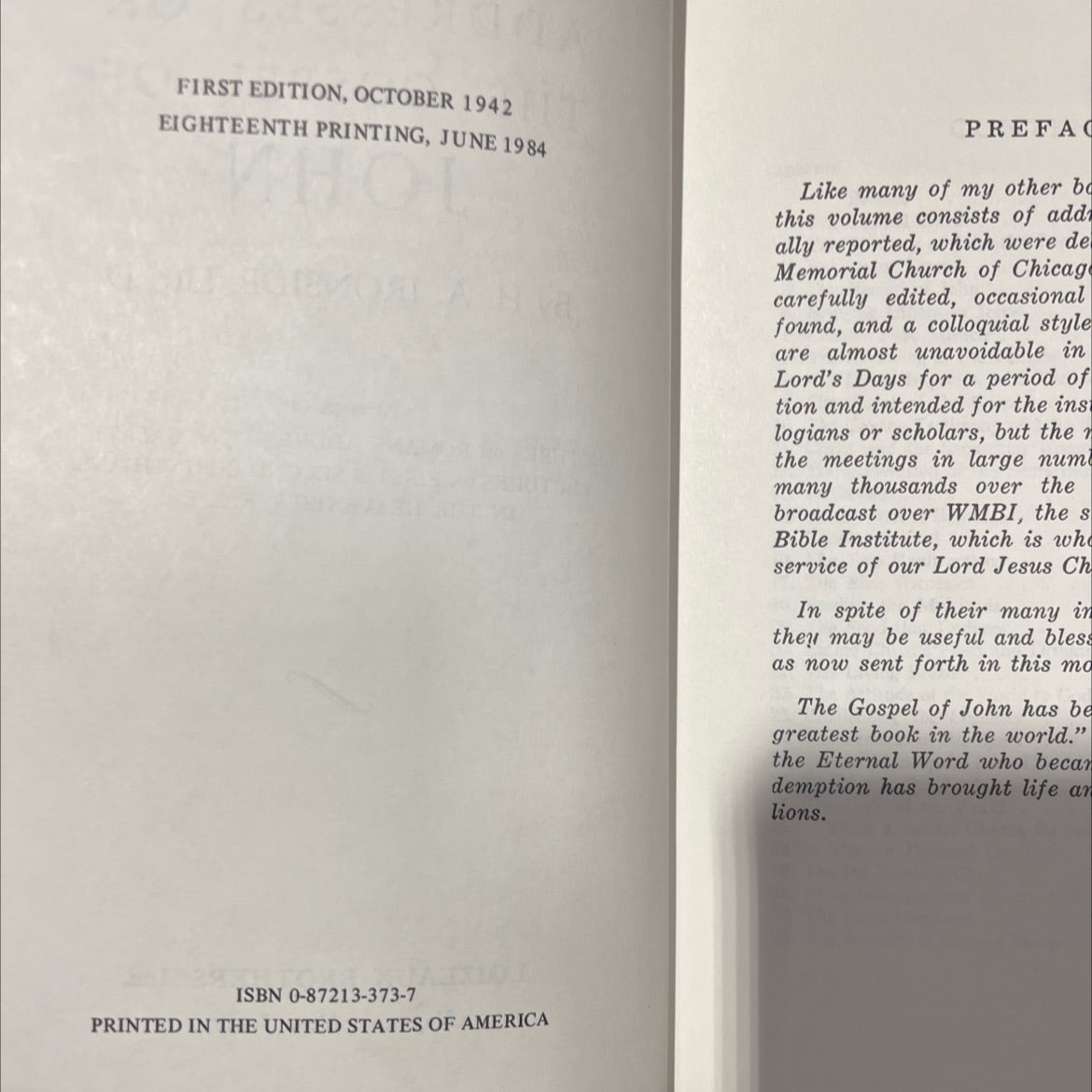 addresses on the gospel of john book, by h. a. ironside, 1984 Hardcover image 3