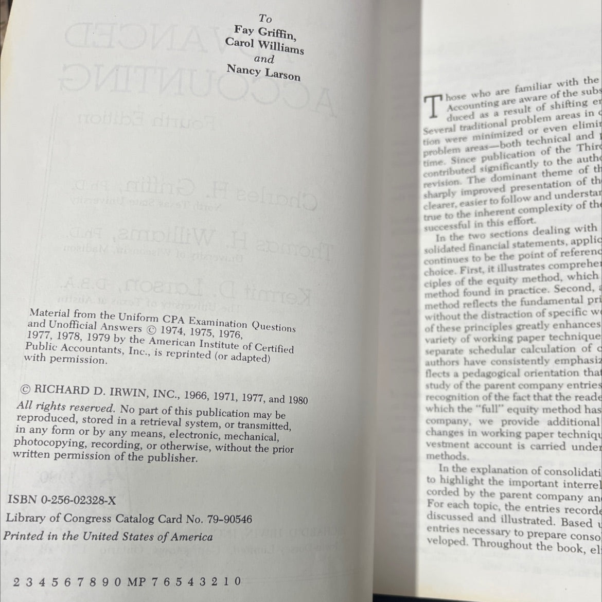 advanced accounting book, by charles h. griffin, thomas h. williams, kermit d. larson, 1980 Hardcover image 3
