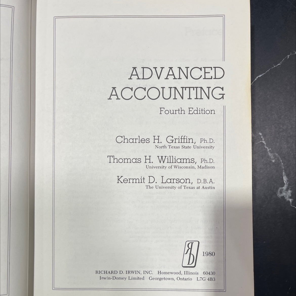 advanced accounting book, by charles h. griffin, thomas h. williams, kermit d. larson, 1980 Hardcover image 2