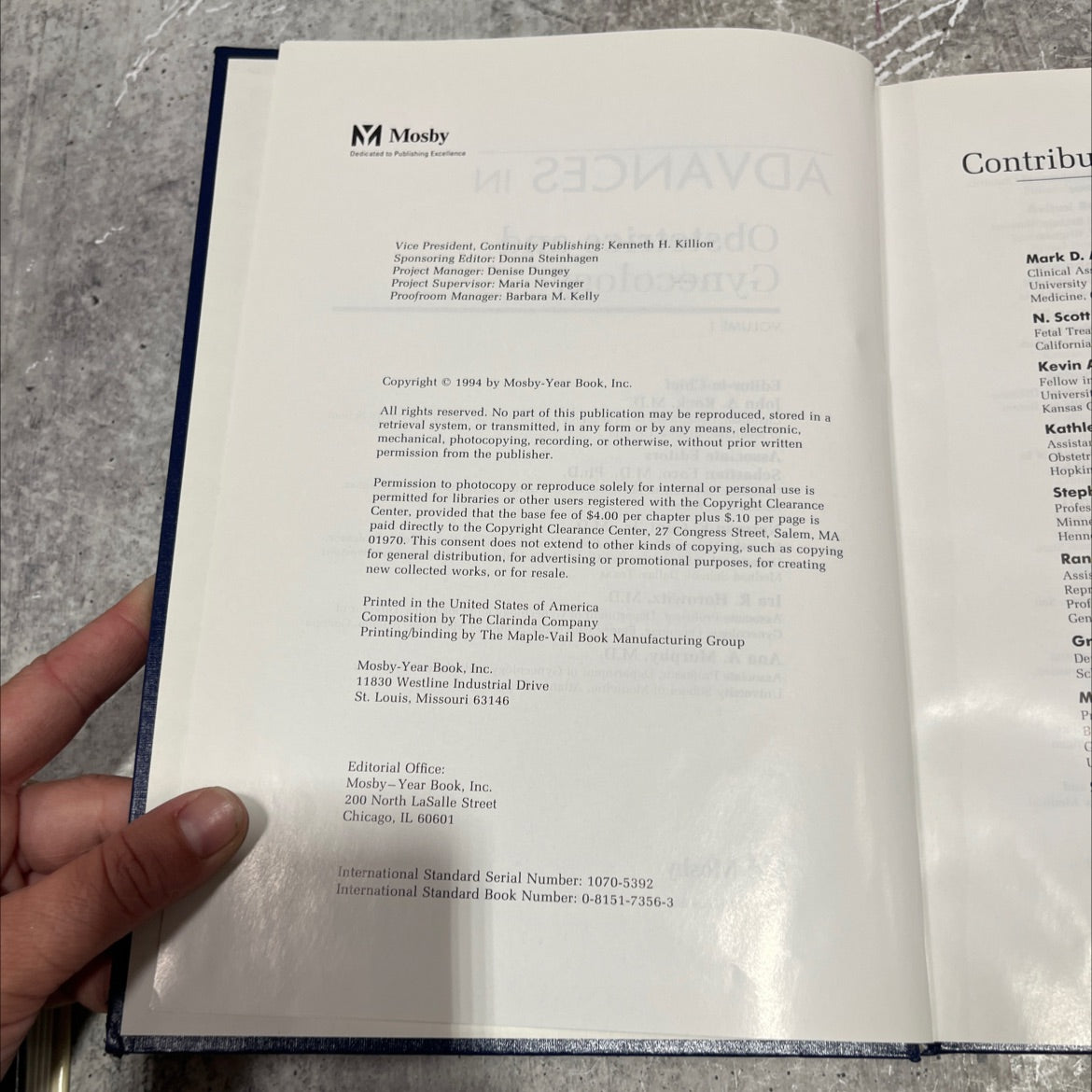 advances in obstetrics and gynecology book, by John A. Rock, M.D., 1994 Hardcover image 3