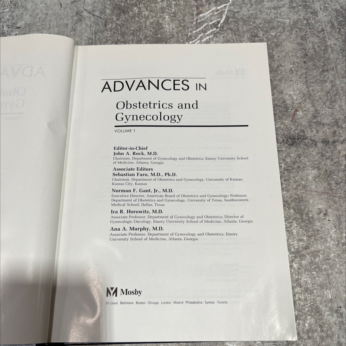 advances in obstetrics and gynecology book, by John A. Rock, M.D., 1994 Hardcover image 2
