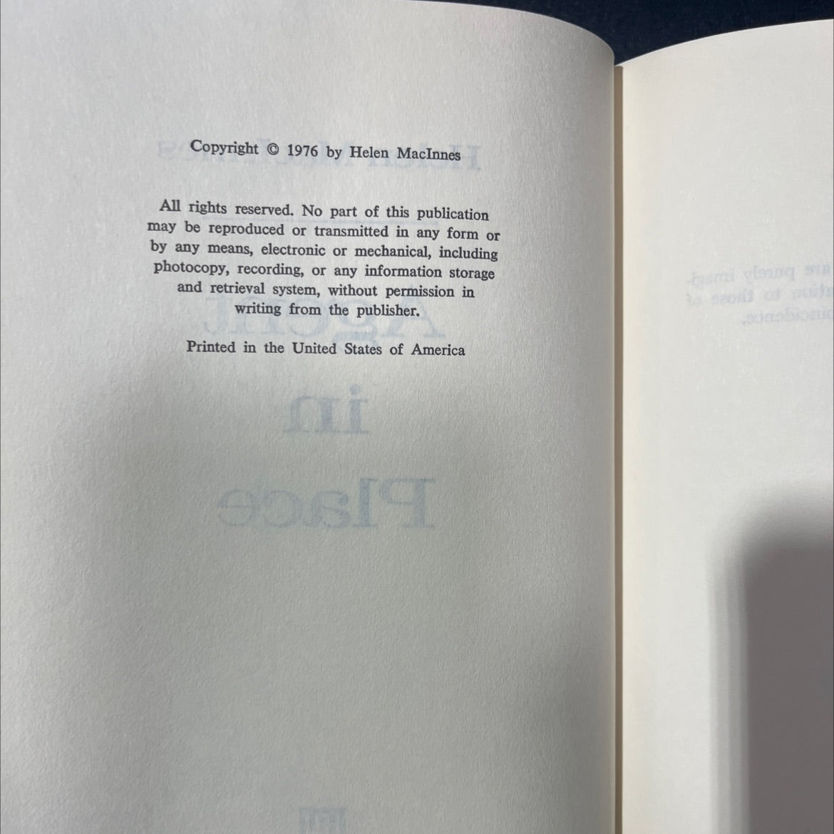 agent in place book, by Helen MacInnes, 1976 Hardcover image 3