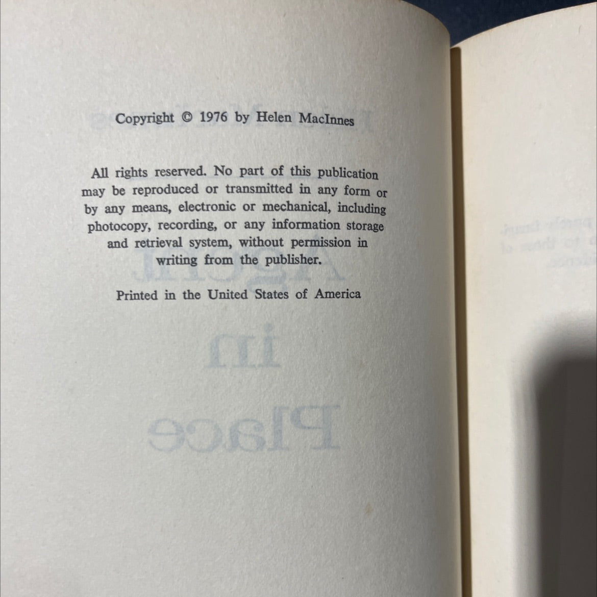 agent in place book, by Helen MacInnes, 1976 Hardcover image 3