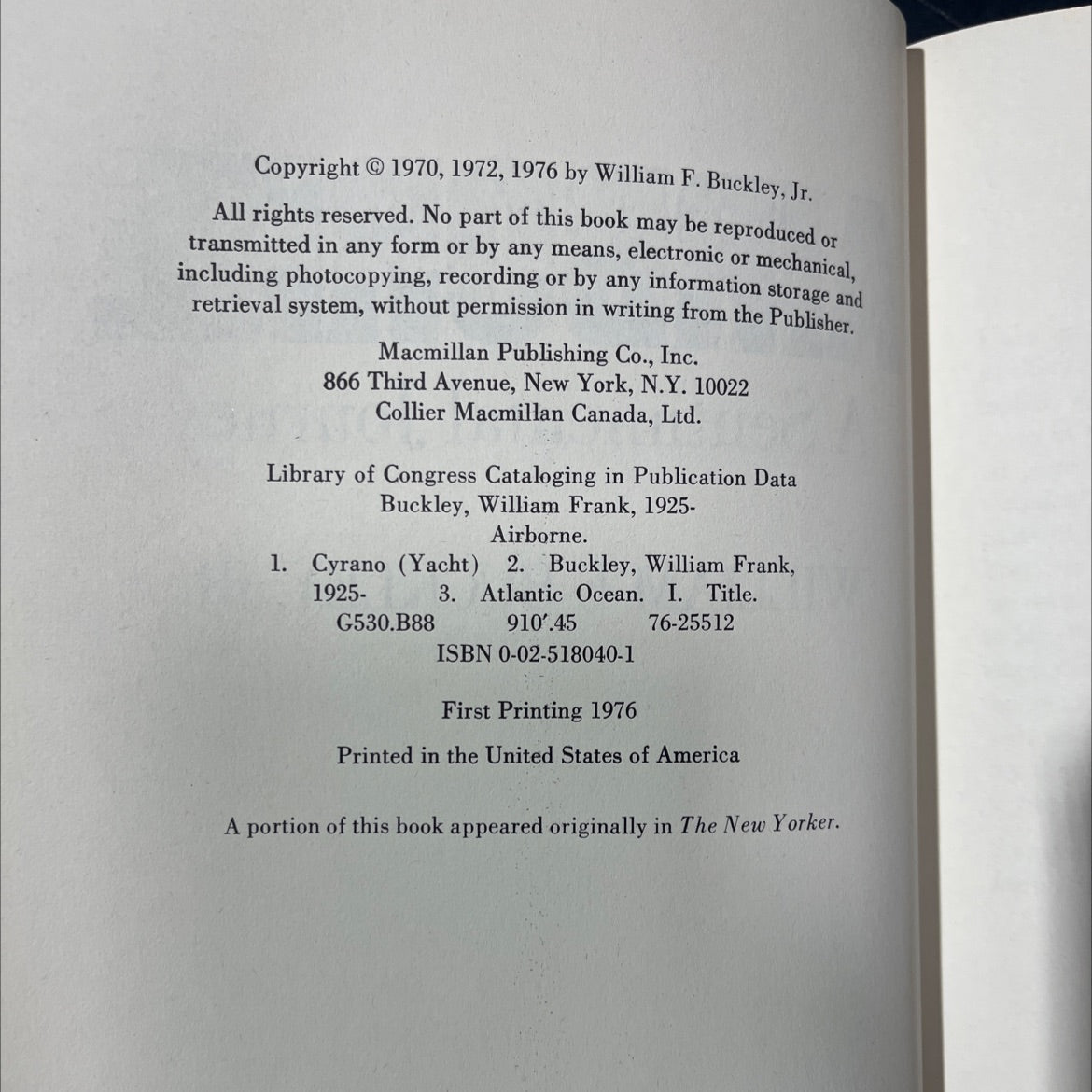 SIGNED airborne a sentimental journey book, by william f. buckley, jr., 1976 Hardcover, First Edition, Vintage image 3